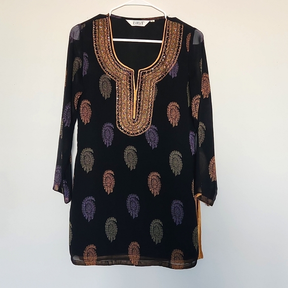 BIBA Indowestern Black paisley tunic top - Picture 1 of 6